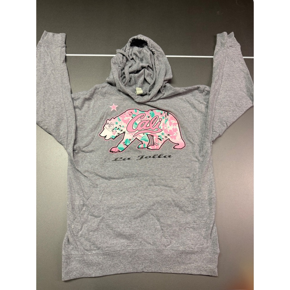 AMS La Jolla California Cali Bear Floral Graphic Hoodie Gray Small MH13104
